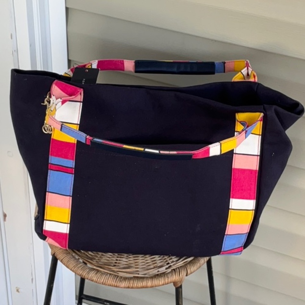 Tommy Hilfiger Black and Pink Tote Bag with Geometric Stripes. New With Tags